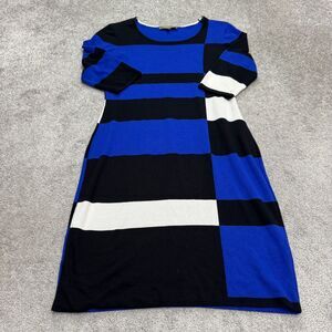 Melonie T Color Block Sweater Midi Dress Womens Large Blue White Black Knitted